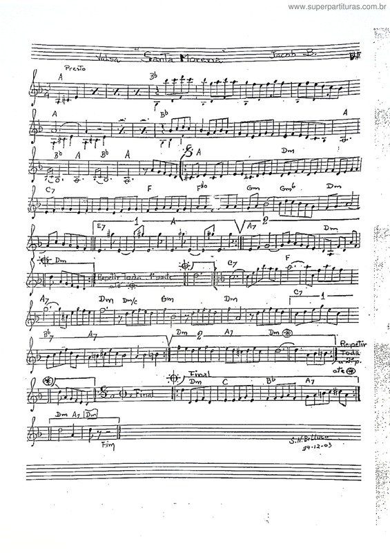 Partitura da música Santa Morena v.3