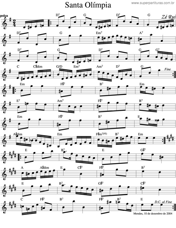 Partitura da música Santa Olímpia