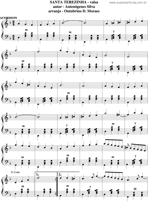 Partitura da música Santa Terezinha v.2
