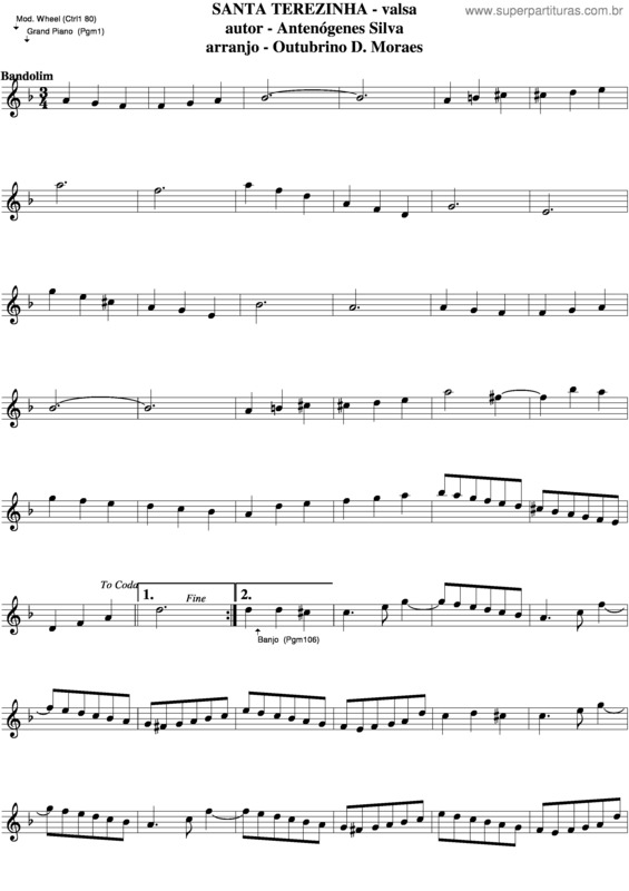 Partitura da música Santa Terezinha v.3