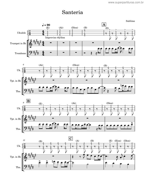 Partitura da música Santeria – Sublime Santeria – Trumpet/Trombone With Ukulele