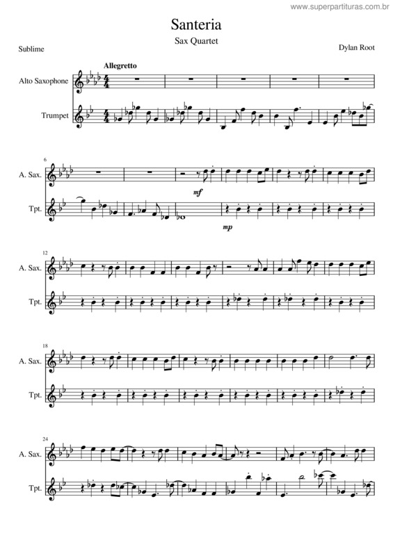 Partitura da música Santeria – Sublime v.2