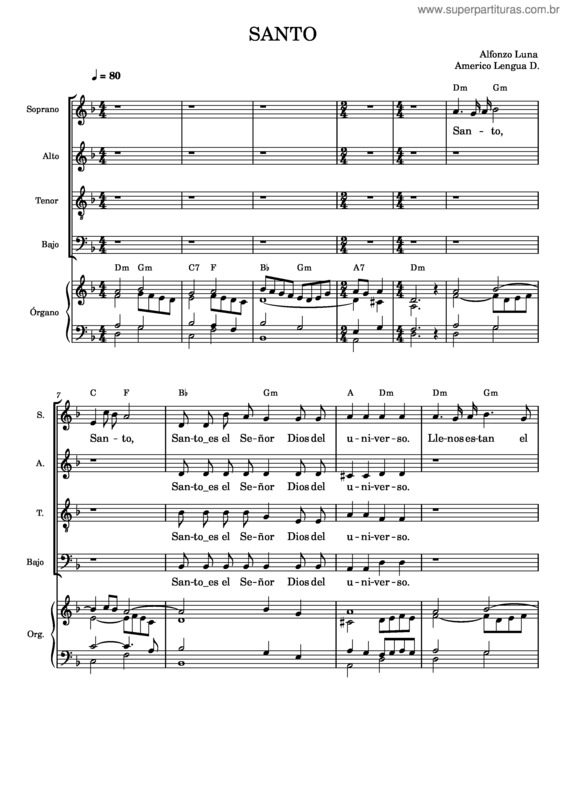 Partitura da música Santo. –  Santo. Alfonzo Luna
