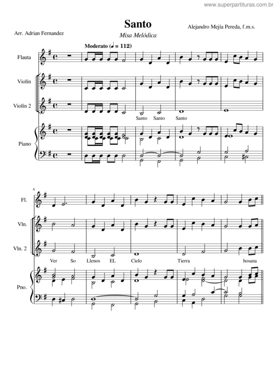 Partitura da música Santo – Alejandro Mejia v.2