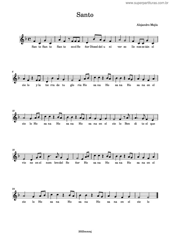 Partitura da música Santo – Alejandro Mejia