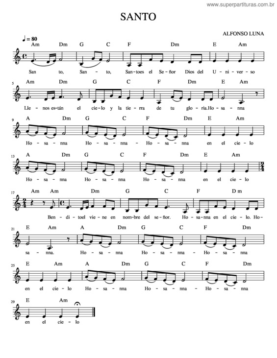 Partitura da música Santo – Alfonso Luna v.3