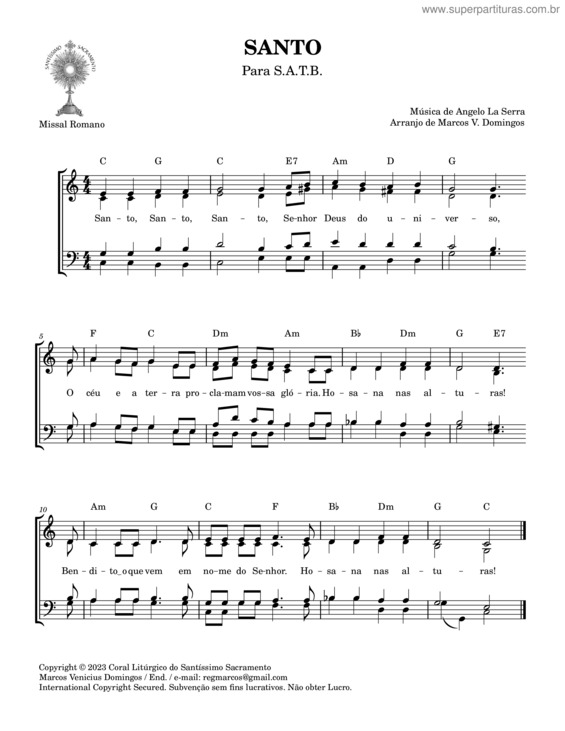 Partitura da música Santo – Angelo La Serra