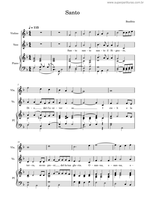 Partitura da música Santo – Bonfitto v.2