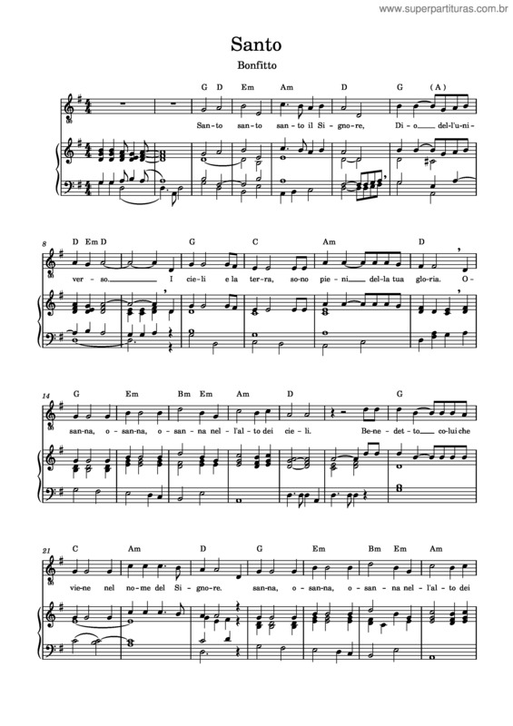 Partitura da música Santo – Bonfitto