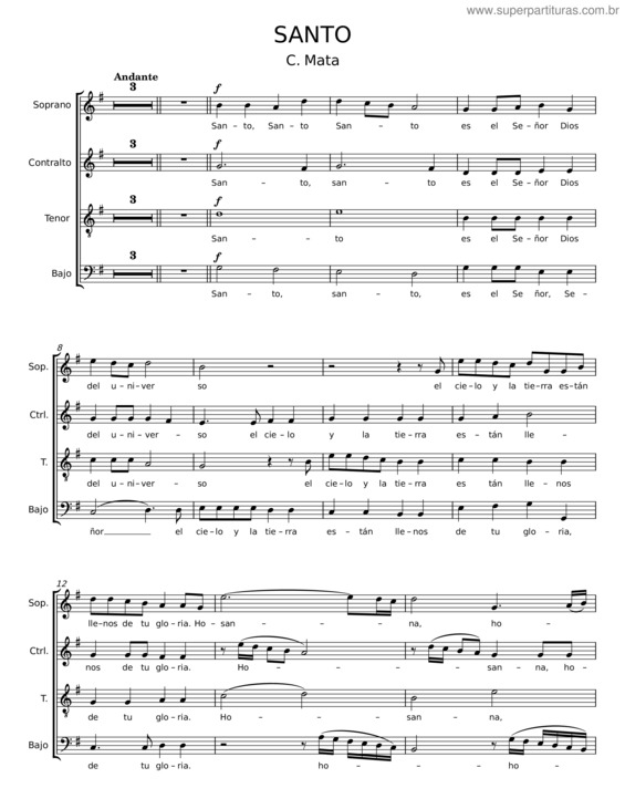 Partitura da música Santo – C. Mata