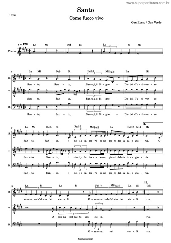 Partitura da música Santo – Come Fuoco Vivo