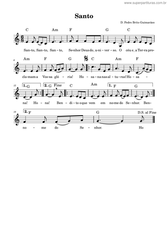 Partitura da música Santo – D. Pedro Brito Guimarães Santo – D. Pedro Brito Guimarães