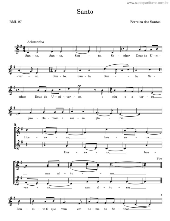 Partitura da música Santo – Ferreira Dos Santos