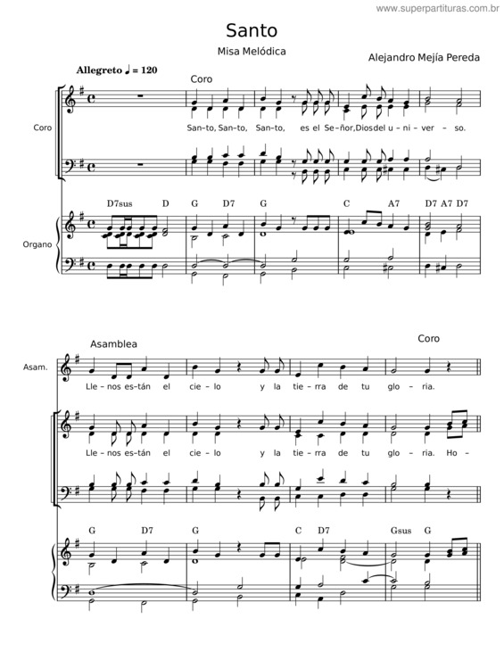 Partitura da música Santo – Fms Alejandro Mejía Pereda