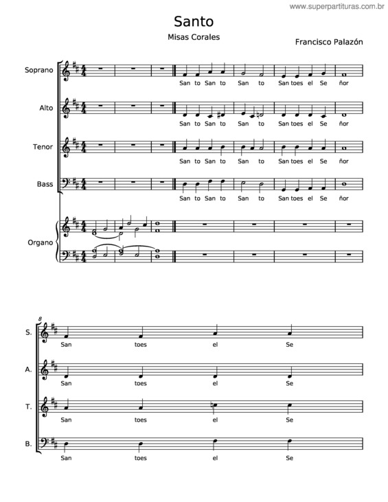 Partitura da música Santo – Francisco Palazón