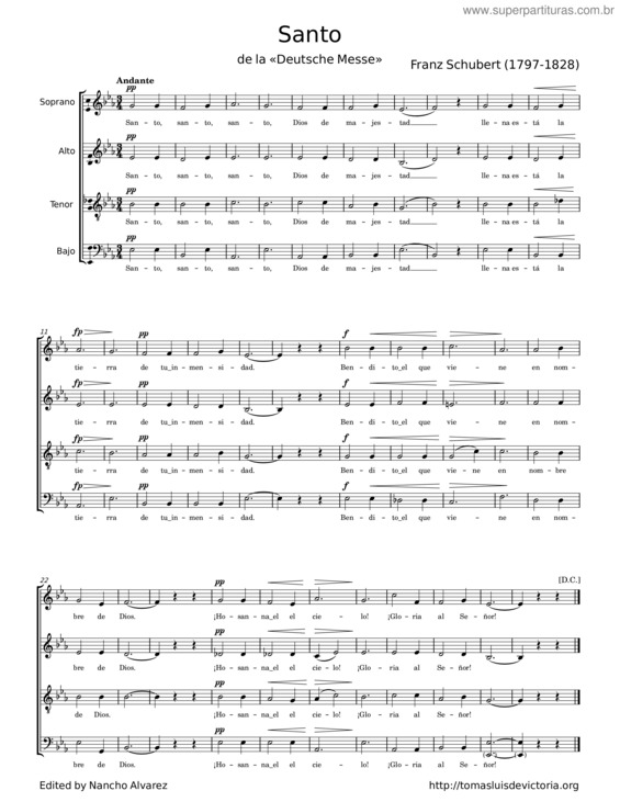Partitura da música Santo – Franz Schubert v.2
