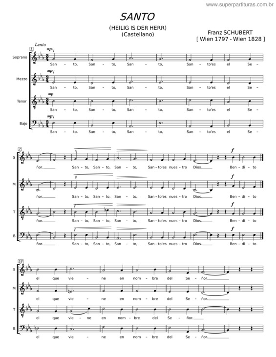 Partitura da música Santo – Franz Schubert v.3