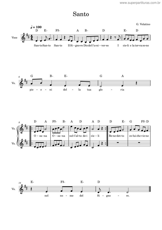 Partitura da música Santo – G.Volatino