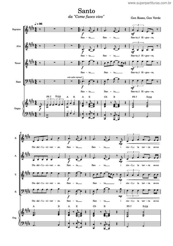 Partitura da música Santo – Gen Rosso, Gen Verde