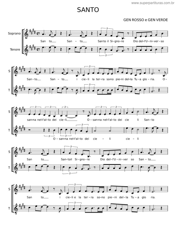 Partitura da música Santo – Gen Rosso v.2