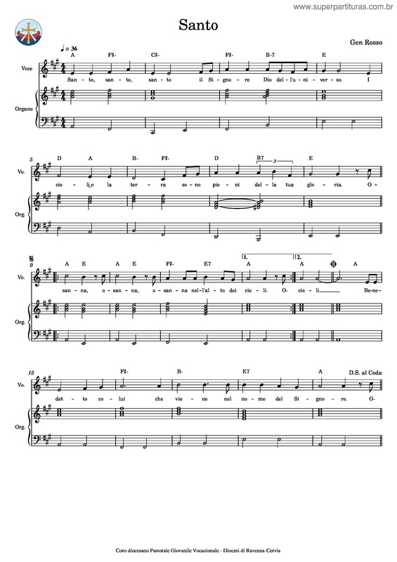 Partitura da música Santo – Gen Rosso
