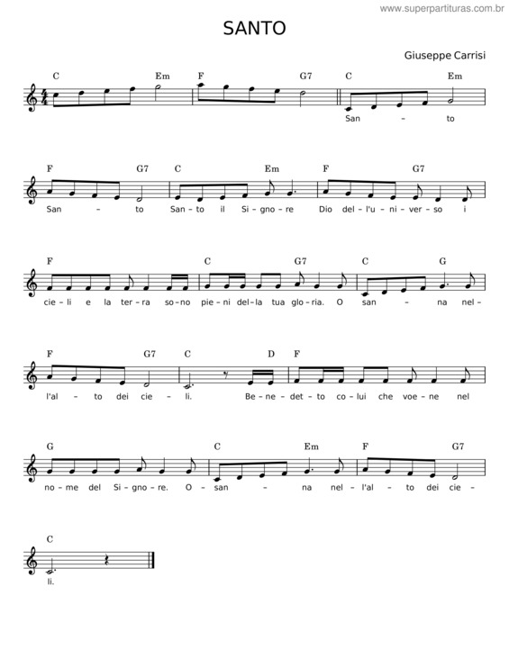 Partitura da música Santo – Giuseppe Carrisi