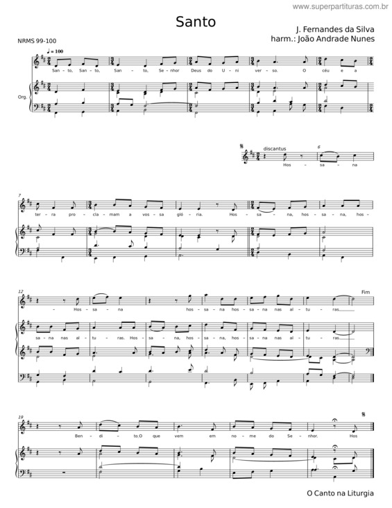 Partitura da música Santo – J. Fernandes Da Silva;João Andrade Nunes