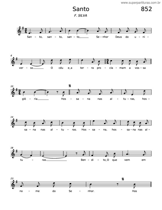 Partitura da música Santo – Jonathas F. Silva