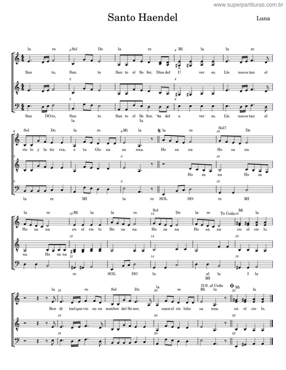 Partitura da música Santo – La Nueva Luna