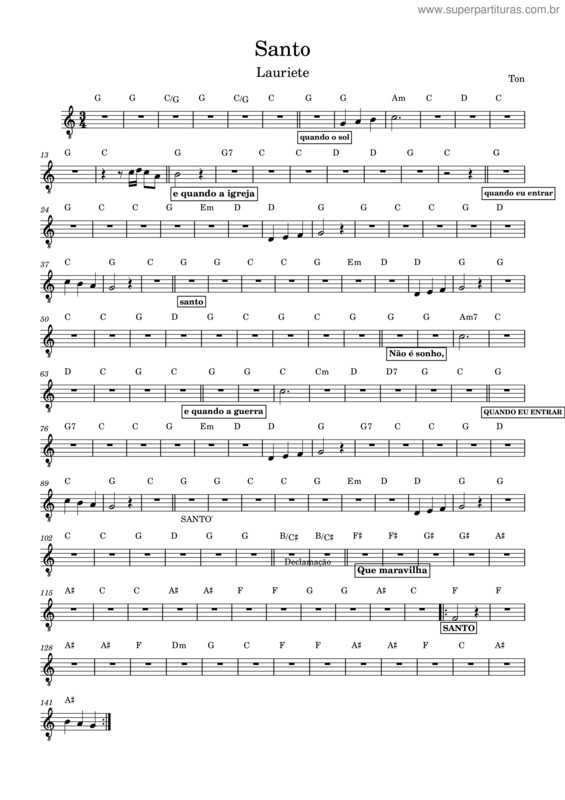 Partitura da música Santo – Lauriete