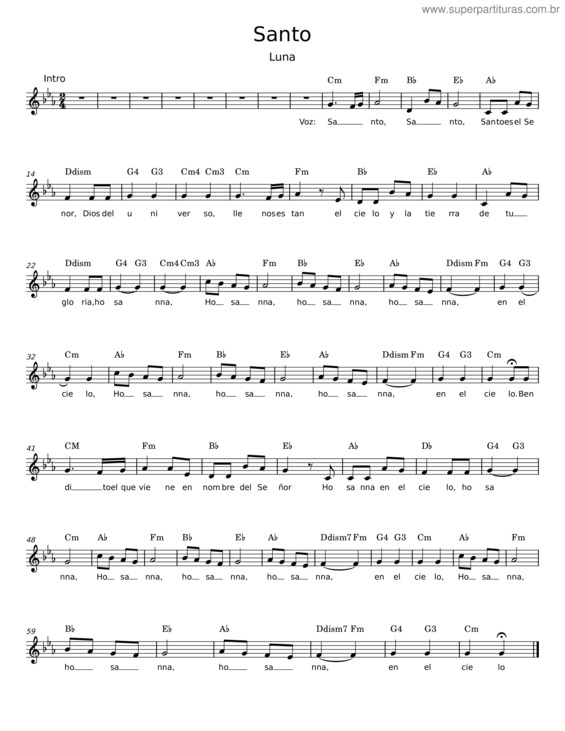 Partitura da música Santo – Luna