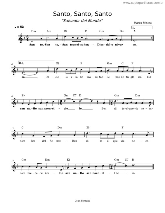 Partitura da música Santo – Marco Frisina Santo Salvador Del Mundo – Marco Frisina