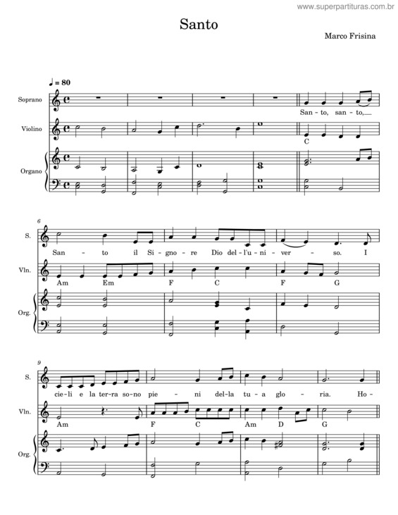 Partitura da música Santo – Marco Frisina v.12