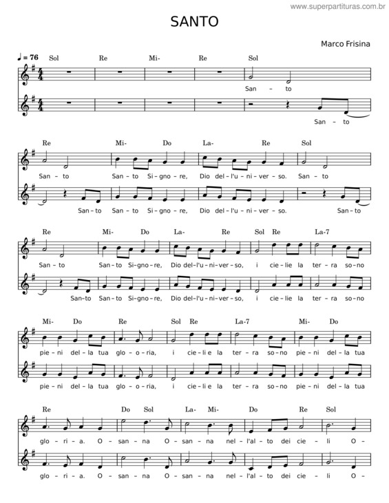 Partitura da música Santo – Marco Frisina v.5