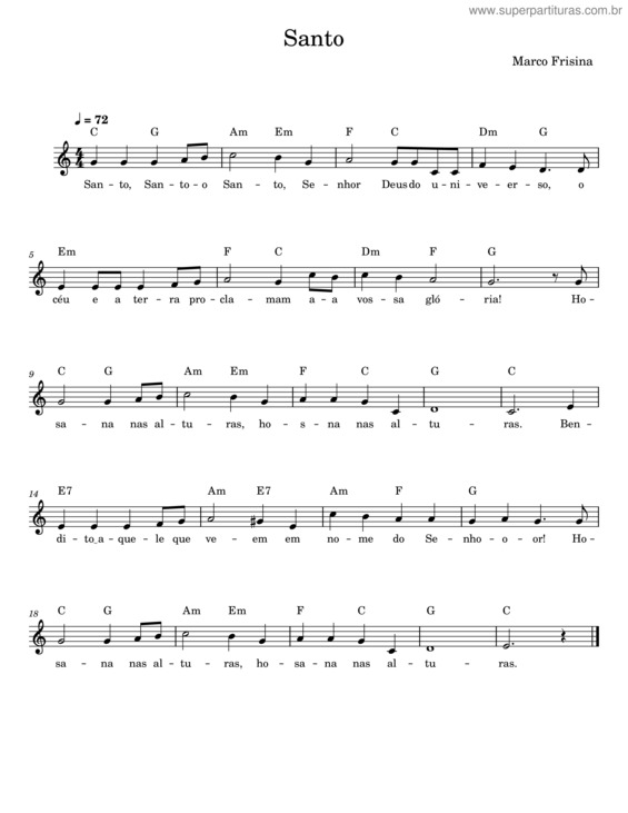 Partitura da música Santo – Marco Frisina v.8