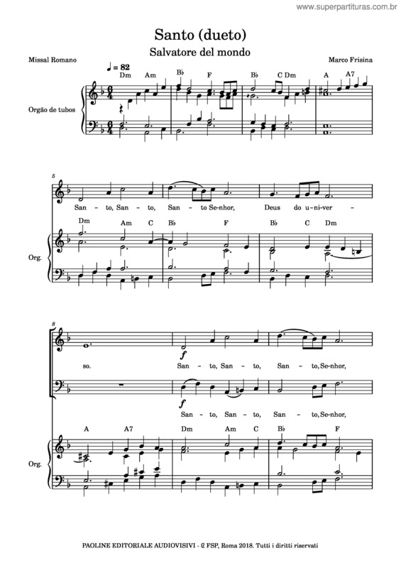 Partitura da música Santo – Marco Frisina