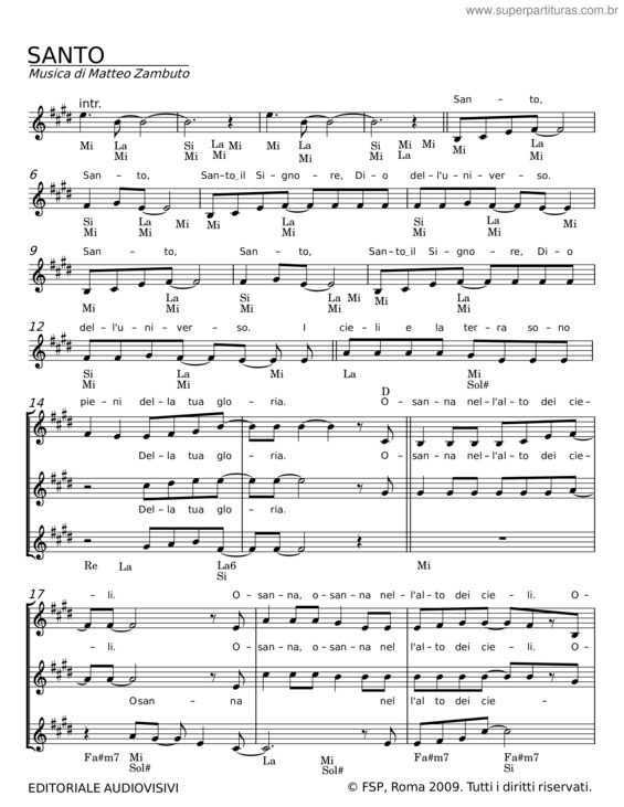 Partitura da música Santo – Matteo Zambuto
