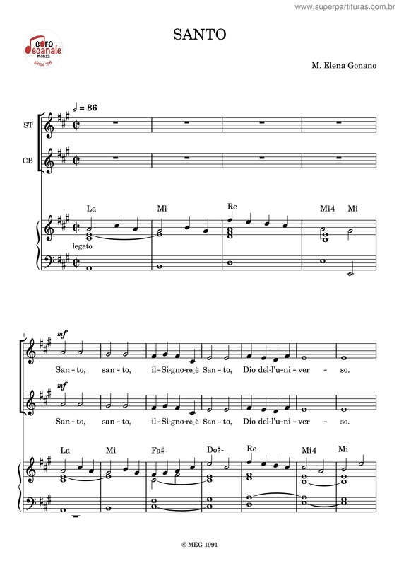 Partitura da música Santo – Meg