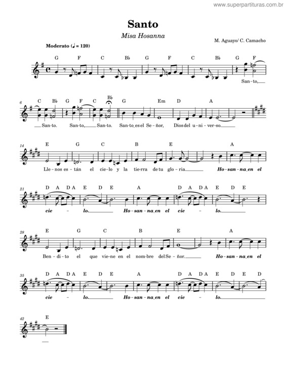Partitura da música Santo – Misa Hosanna –