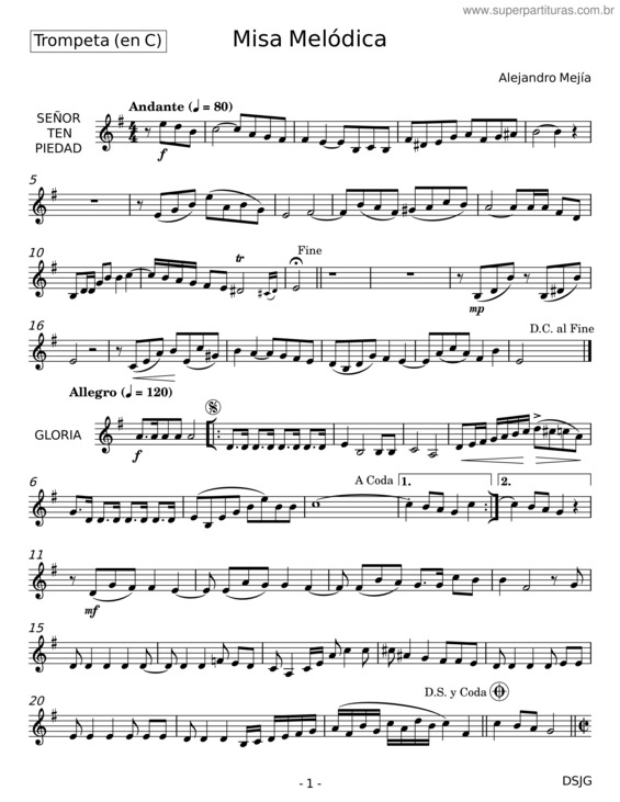 Partitura da música Santo – Misa Melódica – Alejandrp Mejía