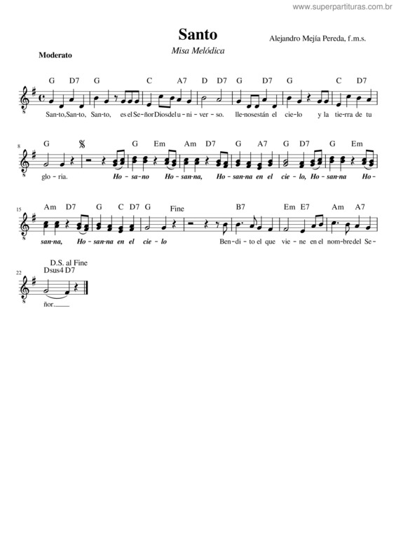 Partitura da música Santo – Misa Melodica – v.2
