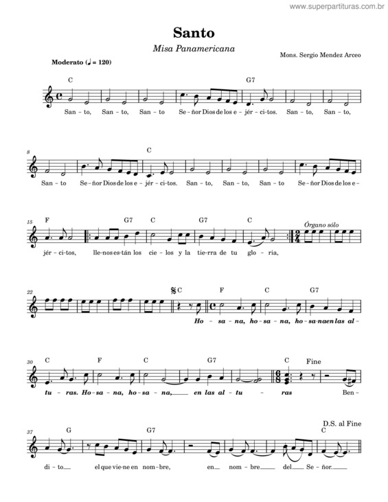 Partitura da música Santo – Misa Panamericana–