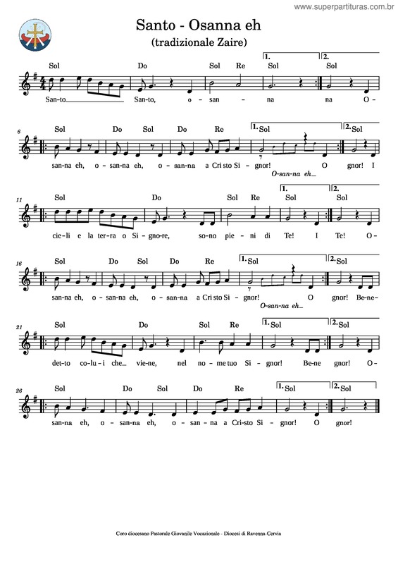 Partitura da música Santo – Osanna Eh