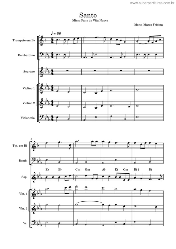 Partitura da música Santo – Pani Di Vita Nuova – Ordinario Brasileiro – Marco Frisina