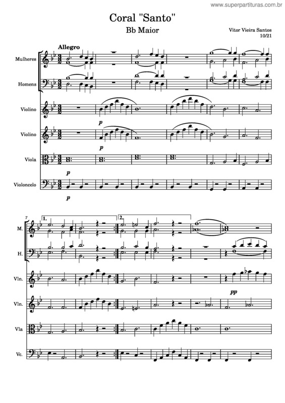 Partitura da música Santo – Vitor Vieira