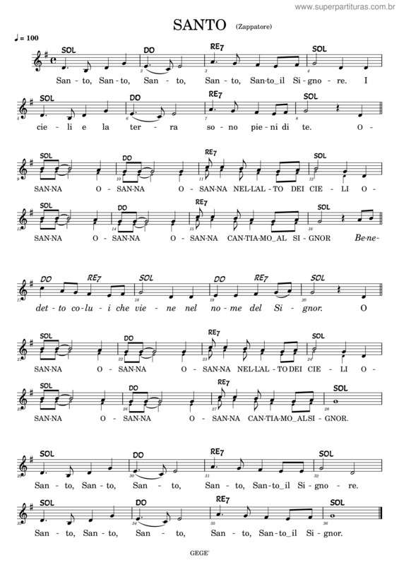 Partitura da música Santo – Zappatore v.2