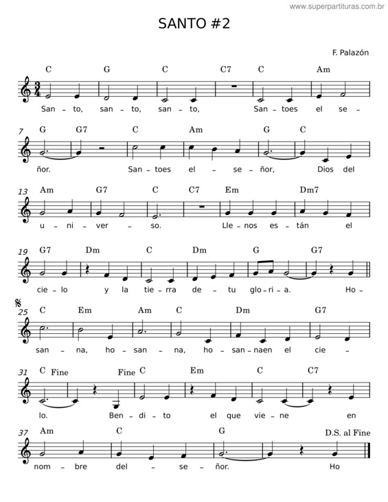 Partitura da música Santo #2 – F. Palazón v.2