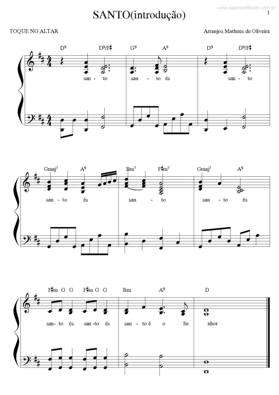 Partitura da música Santo (Introdução)