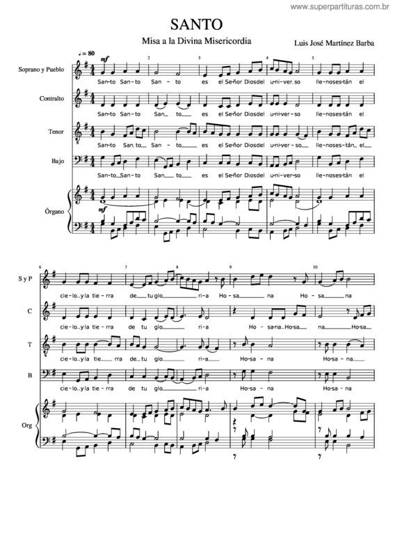Partitura da música Santo– Misa A La Divina Misericordia– Luis José Martínez Barba