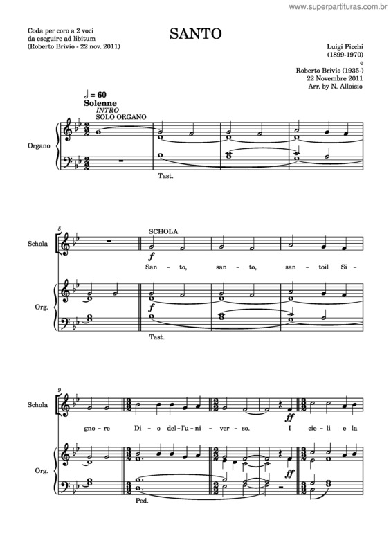 Partitura da música Santo, Picchi–Brivio